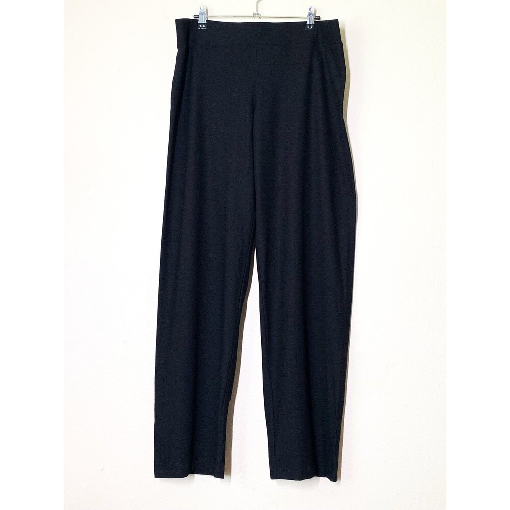 Eileen Fisher Washable Stretch Crepe Pants L Straight Leg Black NEW NWT